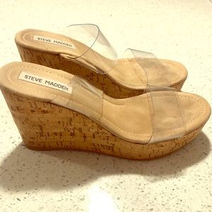 Steve Madden Clear Strap Cork Wedge 👡